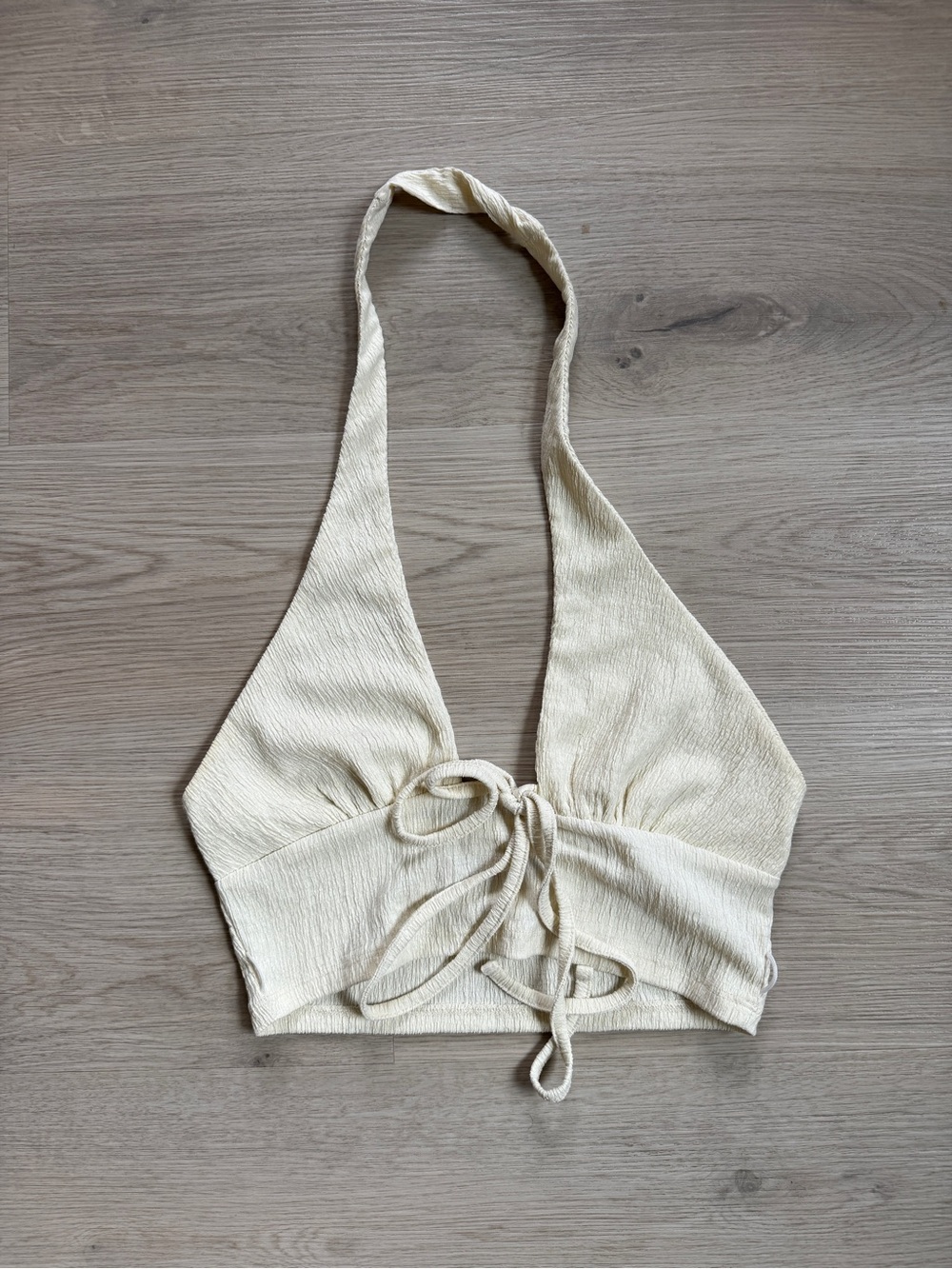 Urban Outfitters Cream Textured Tie Front Halter Crop Top Women’s Small Boho